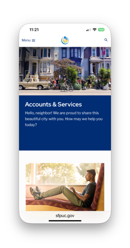 SFPUC Accounts page-mobile view