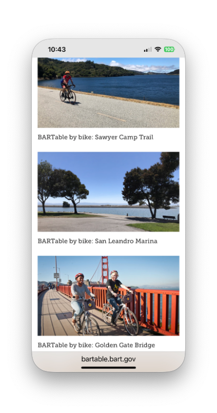 Mobile screen of Bartable by Bike landing page.