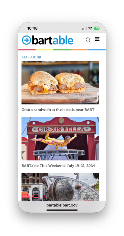 Mobile screen of Eat & Drink landing page.