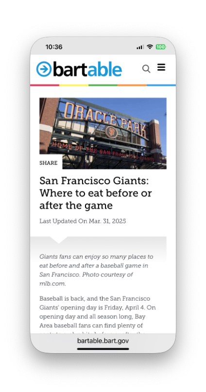 Mobile screen of SF Giants feature.