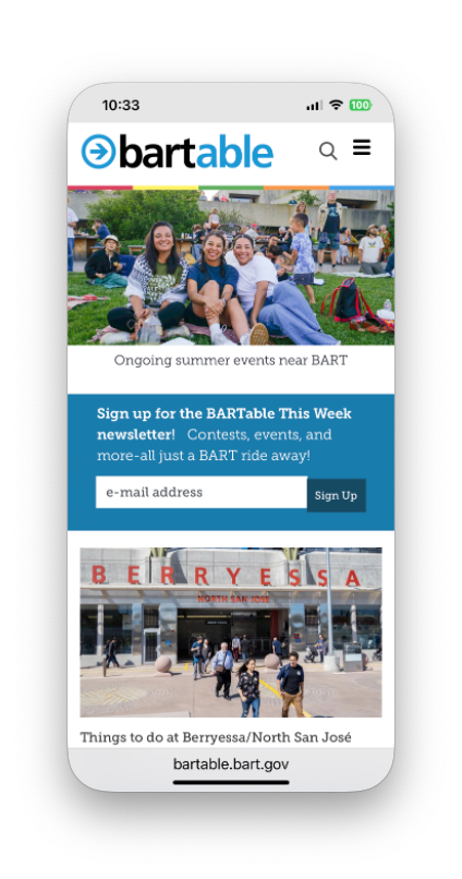 Mobile screen of home page.