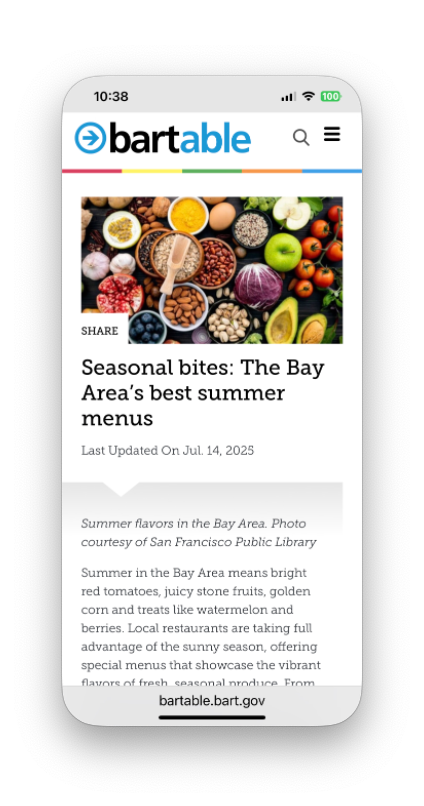 Mobile view of Seasonal Bites feature page.
