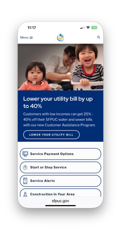 SFPUC home page-mobile view