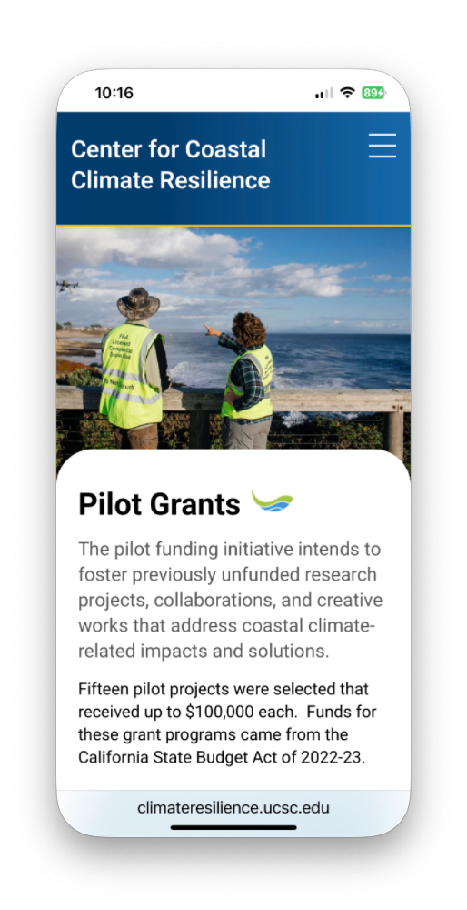 Pilot Grants screen