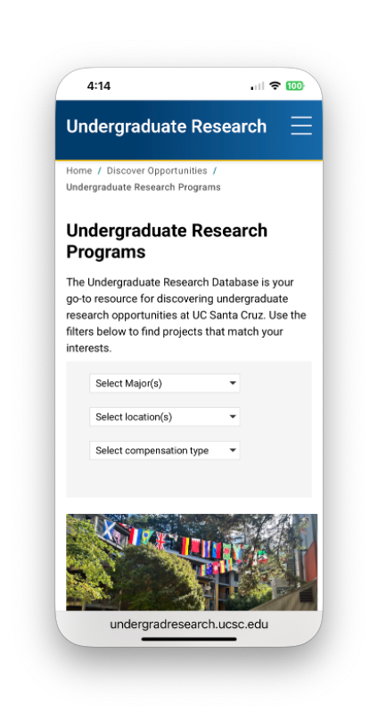 Undergrad Research Database page-mobile view