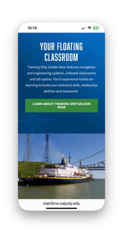 Mobile screen capture of training ship content